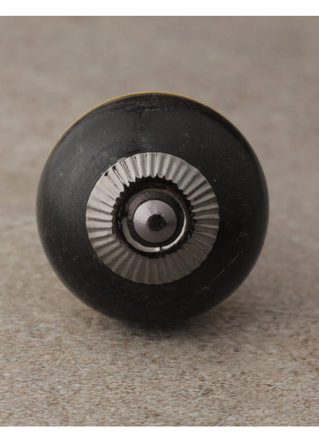Black and Yellow Wooden Cabinet Knob with Off-White Double Stripes