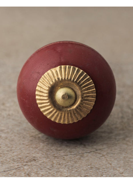 Red and Dark Red Wooden Knob with Light Brown Double Stripes