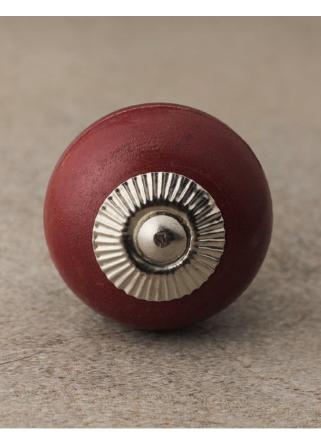 Red and Dark Red Wooden Knob with Light Brown Double Stripes