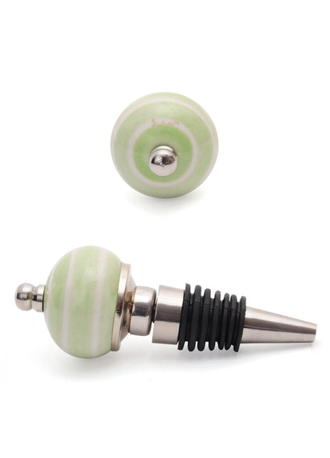Unique Light Green With White Spiral Ceramic Wine Bottle Stopper (Set of Two)