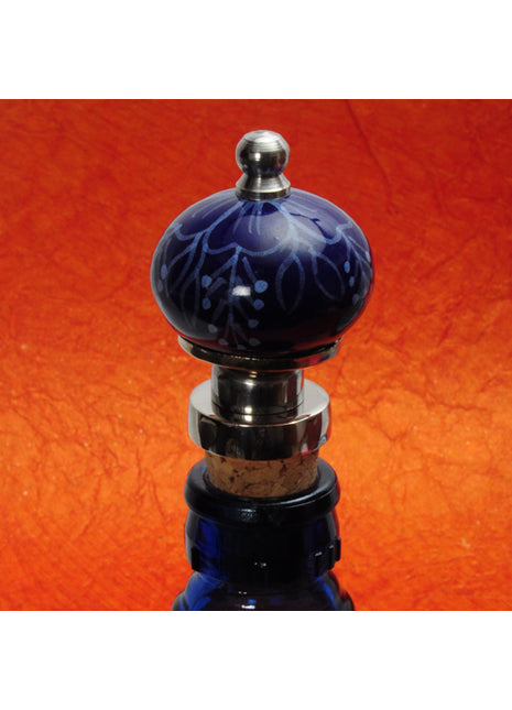 White Print On Dark Blue Ceramic Wine Bottle Stopper (Set of Two)