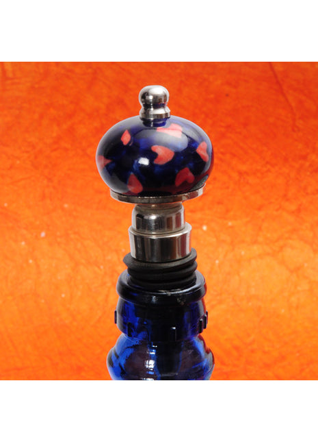 Red Design On Dark Blue Base Ceramic Wine Bottle Stopper (Set of Two)