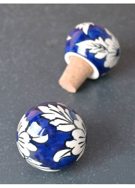White Flower On Black Ceramic Wine Bottle Stopper (Sold in Set of 2)