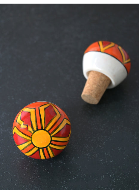 Multicolor Print On White Ceramic Wine Bottle Stopper (Sold In Set of 2)