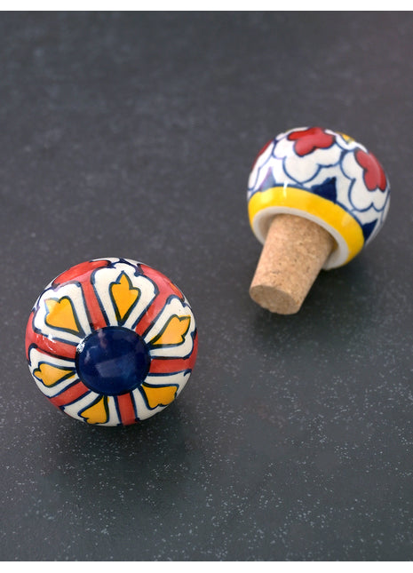 Multicolor Floral Designer Print Ceramic Wine Bottle Stopper (Sold in Set of 2)