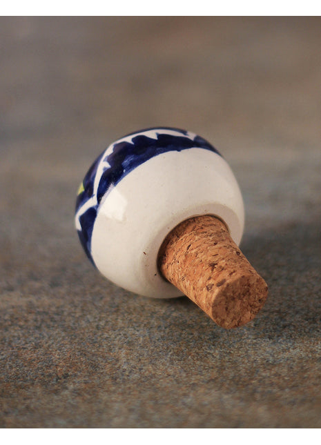 Royal Blue Flower With Green Petals Ceramic Wine Bottle Stopper (Sold In Set of 2)