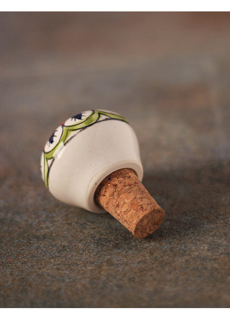 Stylish Red Green And Black Floral Ceramic Wine Bottle Stopper (Sold In Set of 2)