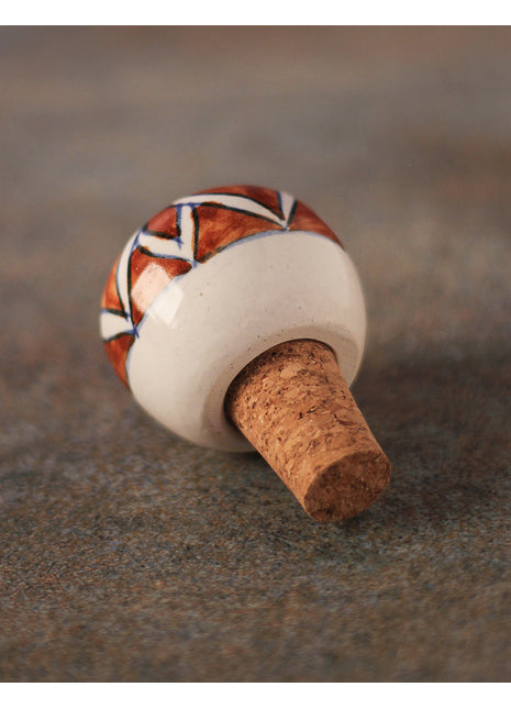 Brown And White Floral Design Ceramic Wine Bottle Stopper (Sold In Set of 2)