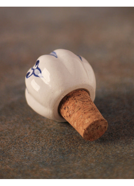 Designer Blue Print On White Ceramic Wine Bottle Stopper (Sold In Set of 2)