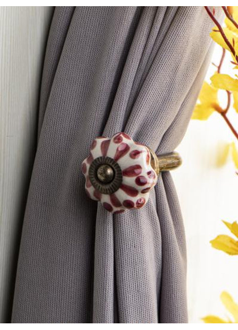 Curtain Tie Backs Hook Decorative Wall Hook- White, Maroon (Set of Two)