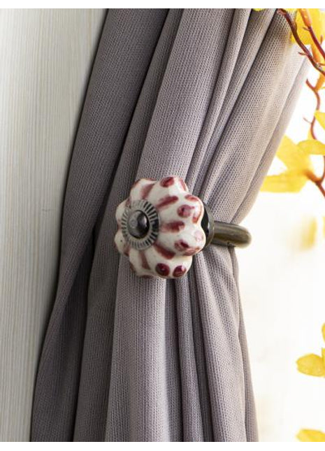 Curtain Tie Backs Hook Decorative Wall Hook- White, Maroon (Set of Two)
