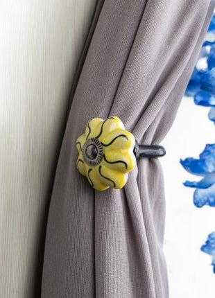 Curtain Tie Backs Hook Decorative Wall Hook-Yellow (Set of Two)