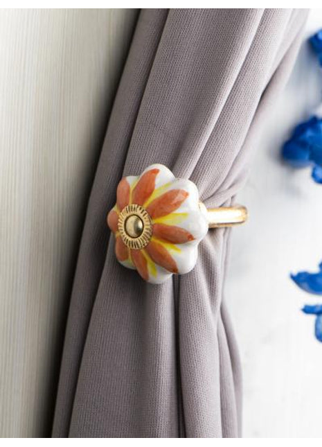 Curtain Tie Backs Hook Decorative Wall Hook-Yellow, Orange (Set of Two)