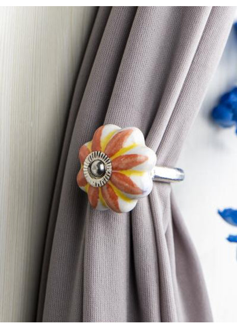 Curtain Tie Backs Hook Decorative Wall Hook-Yellow, Orange (Set of Two)