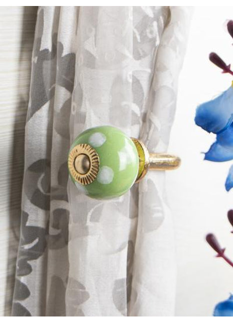 Curtain Tie Backs Hook Decorative Wall Hook-White Dots (Set of Two)