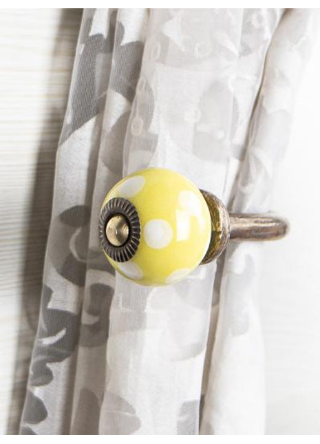Curtain Tie Backs Hook Decorative Wall Hook-White Dots and Yellow Base (Set of Two)