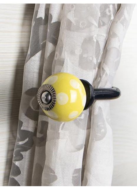 Curtain Tie Backs Hook Decorative Wall Hook-White Dots and Yellow Base (Set of Two)