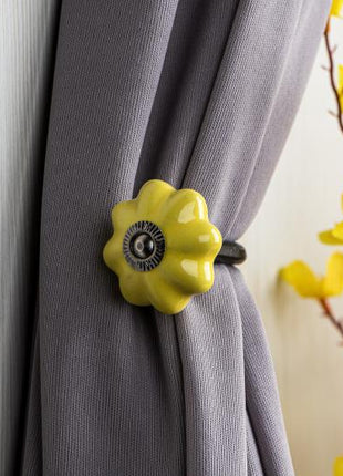 Curtain Tie Backs Hook Decorative Wall Hook-Yellow (Set of Two)