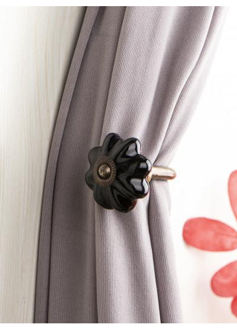 Curtain Tie Backs Hook Decorative Wall Hook-Black (Set of Two)