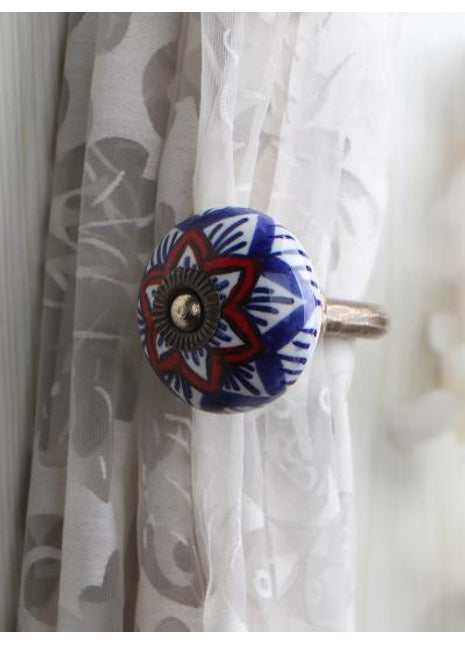 Curtain Tie Backs Hook Decorative Wall Hook-Red, Blue (Set of Two)