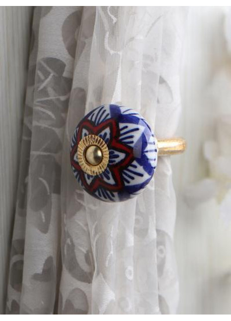 Curtain Tie Backs Hook Decorative Wall Hook-Red, Blue (Set of Two)