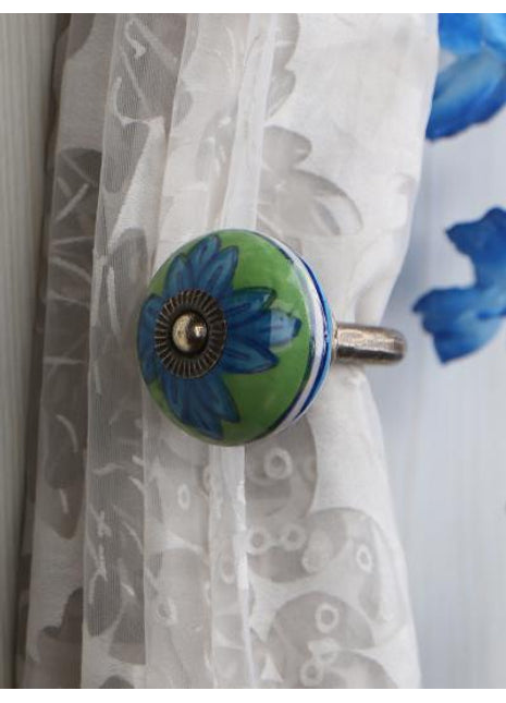 Curtain Tie Backs Hook Decorative Wall Hook-Turquoise Flower (Set of Two)
