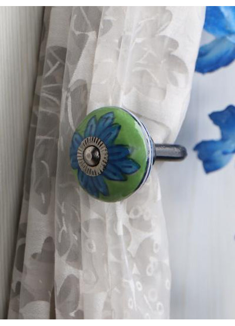 Curtain Tie Backs Hook Decorative Wall Hook-Turquoise Flower (Set of Two)