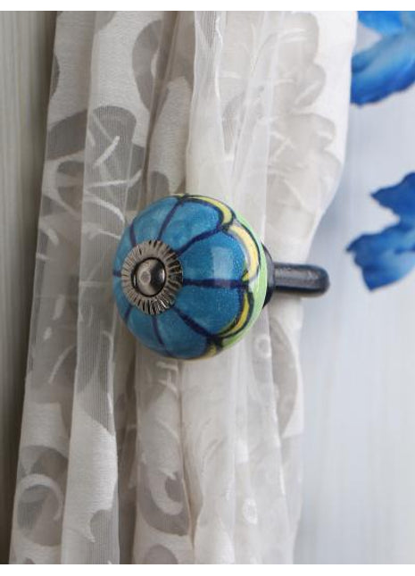 Curtain Tie Backs Hook Decorative Wall Hook-Green, Turquoise (Set of Two)