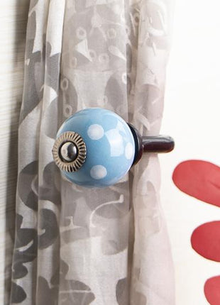 Curtain Tie Backs Hook Decorative Wall Hook- White Dots and Turquoise Base (Set of Two)