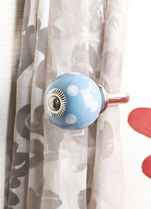 Curtain Tie Backs Hook Decorative Wall Hook- White Dots and Turquoise Base (Set of Two)