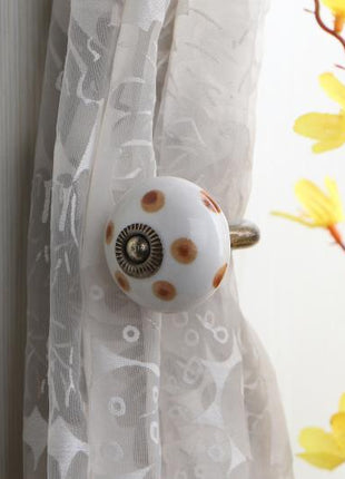 Curtain Tie Backs Hook Decorative Wall Hook-Brown Dots (Set of Two)