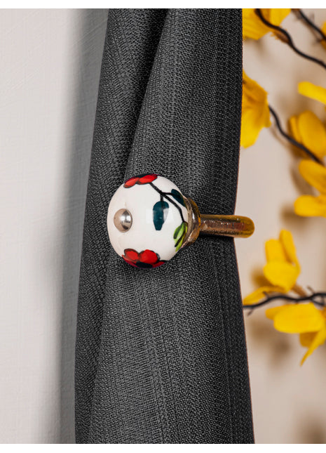 Curtain Tie Backs Hook Decorative Wall Hook- Red Flower (Set of Two)