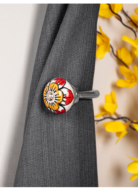 Curtain Tie Backs Hook Decorative Wall Hook- Red Flower (Set of Two)