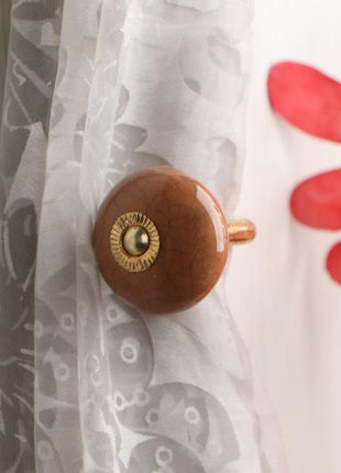 Curtain Tie Backs Hook Decorative Wall Hook-Crackle Brown (Set of Two)