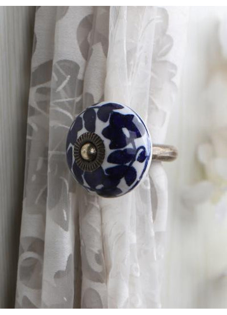 Curtain Tie Backs Hook Decorative Wall Hook-Blue Flower (Set of Two)