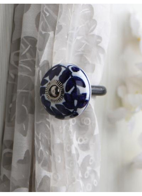 Curtain Tie Backs Hook Decorative Wall Hook-Blue Flower (Set of Two)