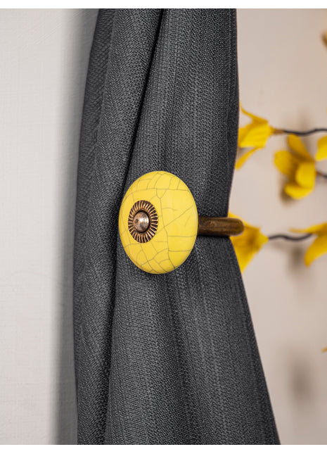 Curtain Tie Backs Hook Decorative Wall Hook- Yellow Crackle (Set of Two)