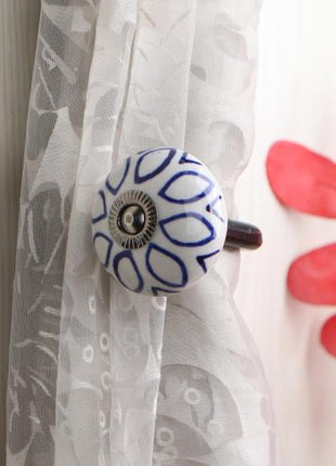 Curtain Tie Backs Hook Decorative Wall Hook-Blue Flower (Set of Two)