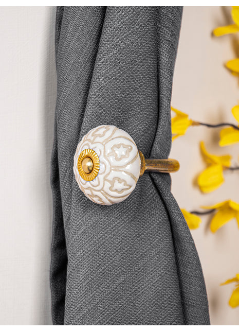 Curtain Tie Backs Hook Decorative Wall Hook- White (Set of Two)