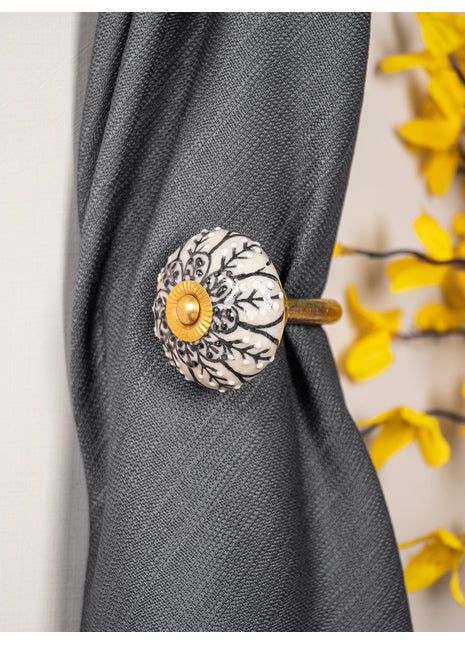 Curtain Tie Backs Hook Decorative Wall Hook- Black (Set of Two)