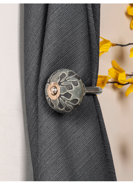 Curtain Tie Backs Hook Decorative Wall Hook- Gray Design (Set of Two)