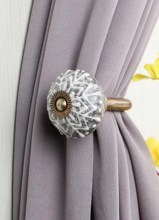 Curtain Tie Backs Hook Decorative Wall Hook-Gray, White (Set of Two)