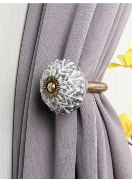 Curtain Tie Backs Hook Decorative Wall Hook-Gray, White (Set of Two)