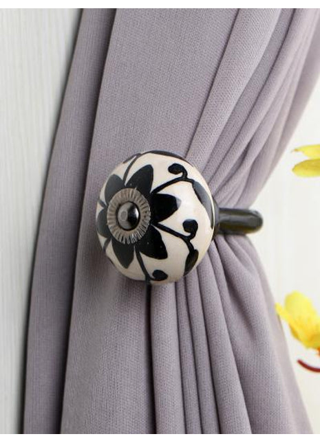 Curtain Tie Backs Hook Decorative Wall Hook-Black (Set of Two)