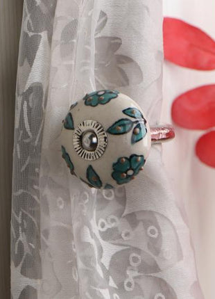 Curtain Tie Backs Hook Decorative Wall Hook-Green Flower and Leaf (Set of Two)