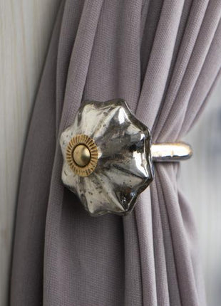 Curtain Tie Backs Hook Decorative Wall Hook- Silver (Set of Two)