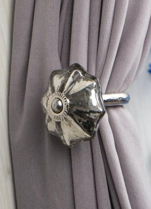 Curtain Tie Backs Hook Decorative Wall Hook- Silver (Set of Two)