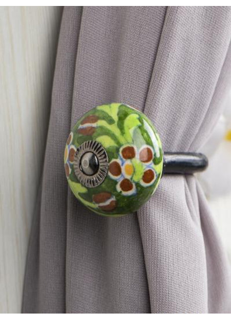 Curtain Tie Backs Hook Decorative Wall Hook-Green Base (Set of Two)