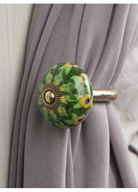 Curtain Tie Backs Hook Decorative Wall Hook-Green Base (Set of Two)