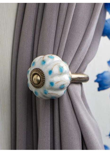 Curtain Tie Backs Hook Decorative Wall Hook-Turquoise Dots (Set of Two)